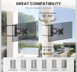 ZEBOZAP GAZEBO POST / PILLAR TV MOUNT – NO DRILL, FULL MOTION, 80LBS, BLACK STRAPS