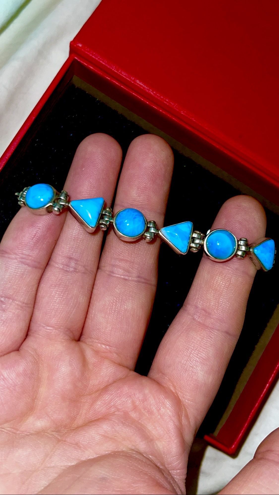 Larimar Tennis Bracelet 925 Solid Sterling Silver Custom Handmade