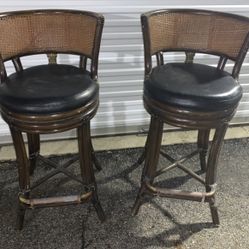Vintage 28” Wooden Bar Stools with Wicker High Back 