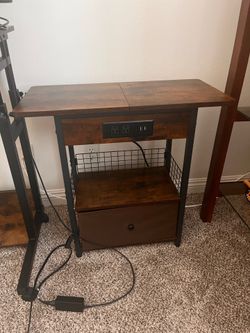 Standing Desk with wheels, adjustable height and side table with charging station and drawer