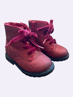 Cat & Jack Sparkly Red Combat Boot For Toddler Size 6