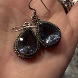 Smoky blue topaz dangle sterling silver earrings