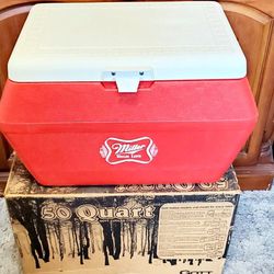 Vintage GOTT 50 Qt. Cooler Miller High Life a Fine Pilsner Beer  Red/ White In Like New Condition
