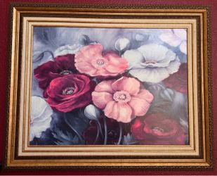 Framed Floral Oil Painting