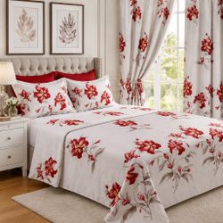 Floral Bedding Set with Matching Curtains