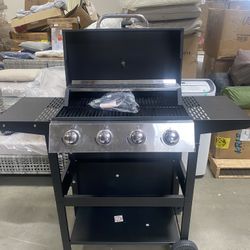 New Assembled 4-Burner Propane BBQ Grill with Side Shelves, 34,000 BTUs Outdoor Patio Grill