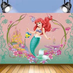 Mermaid Ariel Birthday Backdrop Banner 