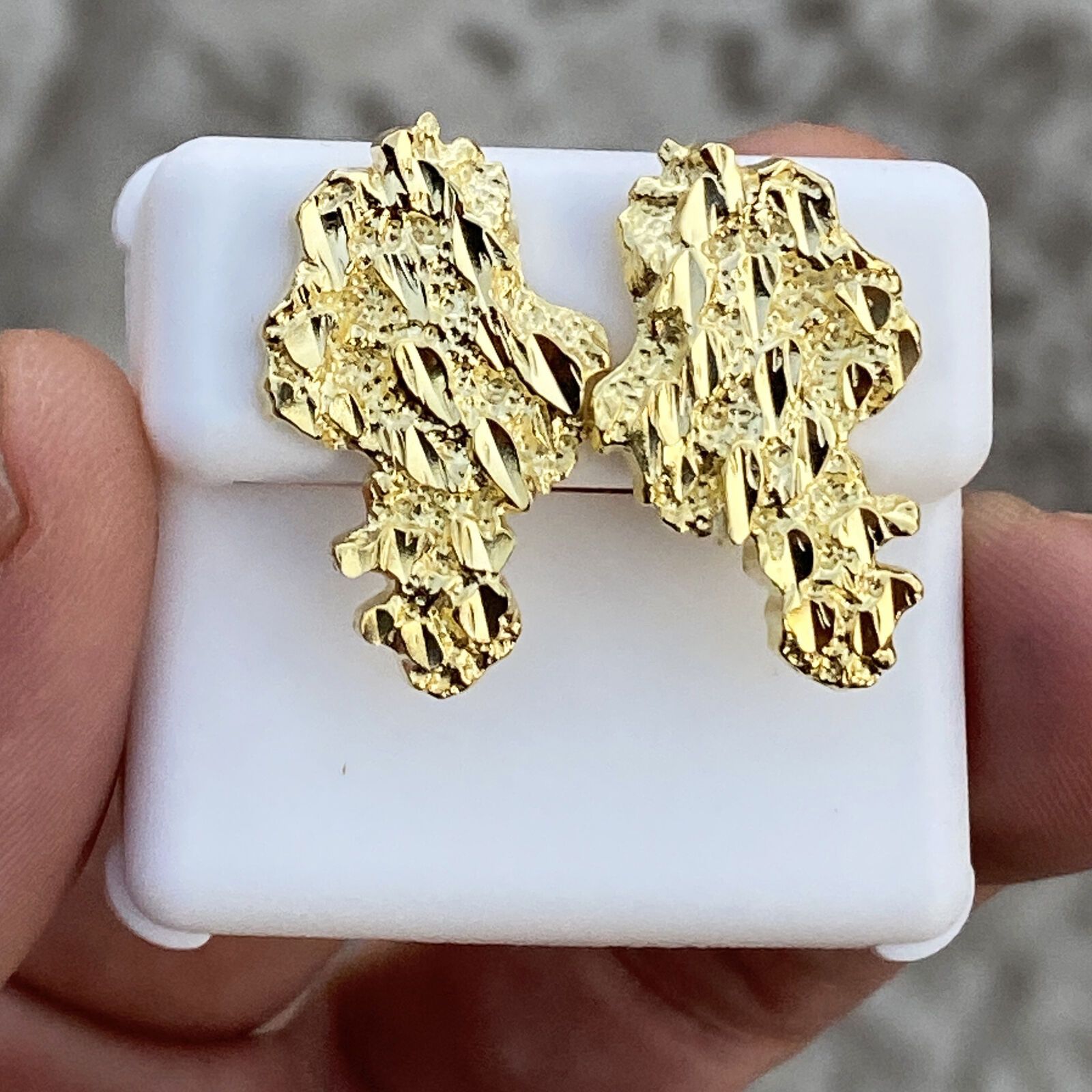 14k Gold Plated Nugget Earrings 925 Sterling Silver Diamond Cut Screw Back 25MM