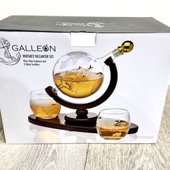 Godinger Galleon Whiskey Decanter Set w/ Two Globe Tumblers and Stand