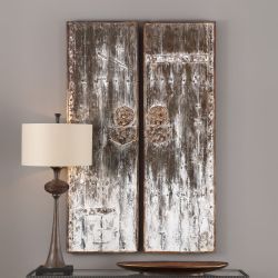 $155 Uttermost Giles Barn Door Panel Aged Wood Wall Art, Set Of 2 (04143)