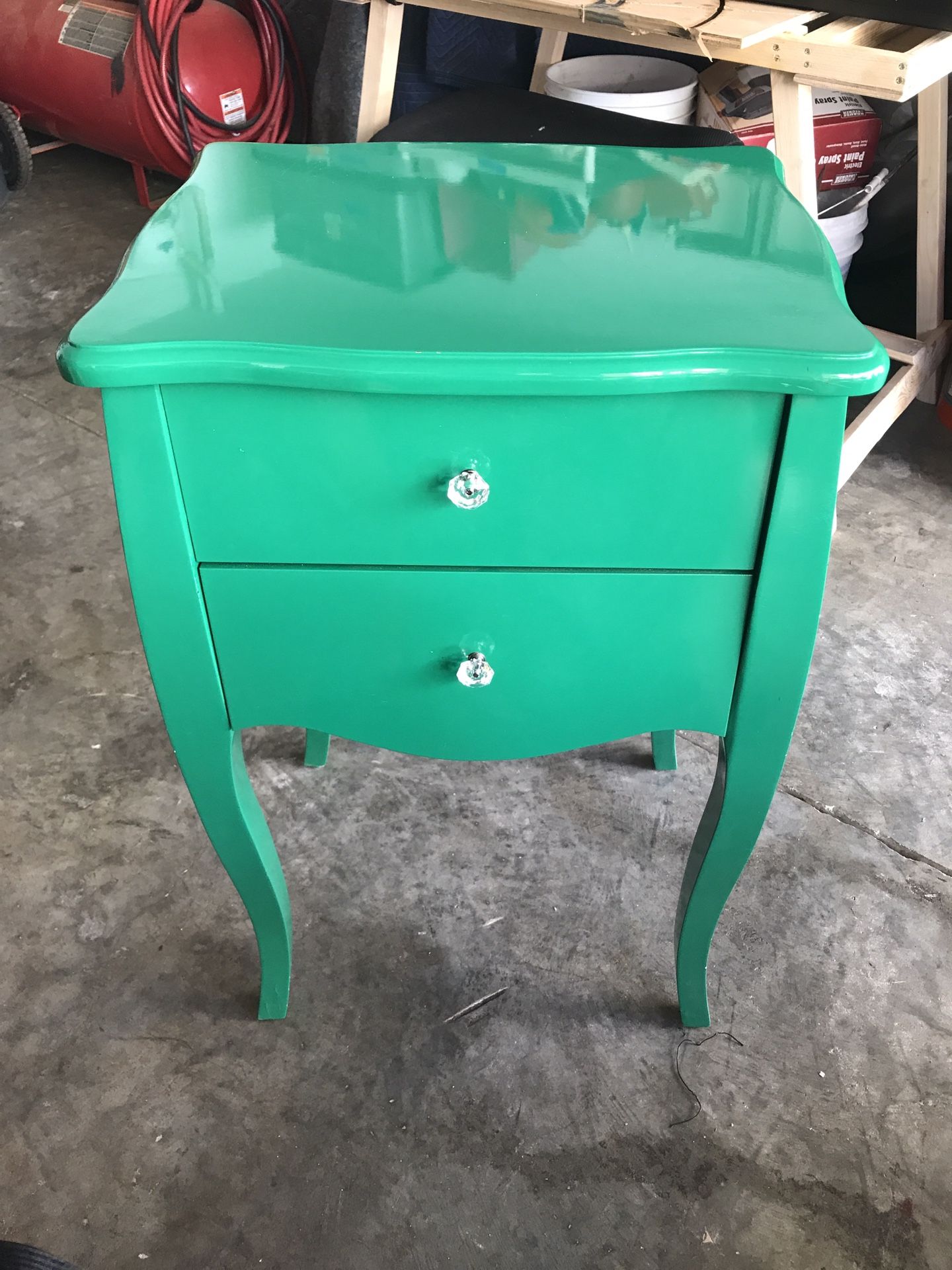 Three Hands Corp. wood table with drawers. Green