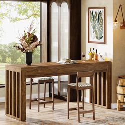 Tribesigns 63-inch Bar Table, Farmhouse Counter Height Pub Dining Table, Rectangular Kitchen Bar Height Table for Dining Room, Bistro, Restaurant,Rust