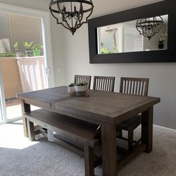 Wood dining table (7 piece set) with bench