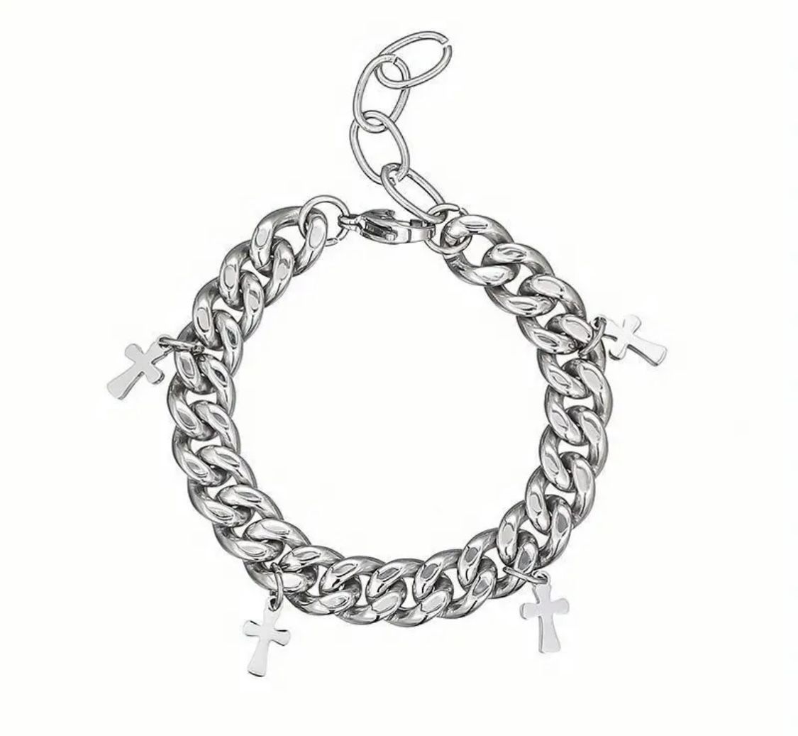 Brand New Stainless Steel Mens Cross Chain Bracelet