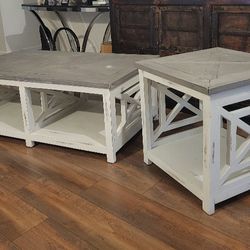 Modern Farmhouse Style Coffee Table And Matching End Table