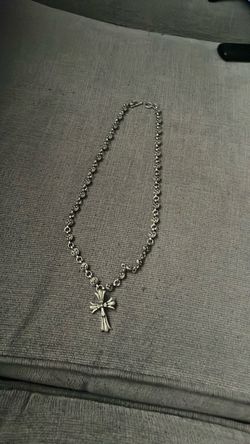 Silver Chrome Heart Cain Cross Pendant
