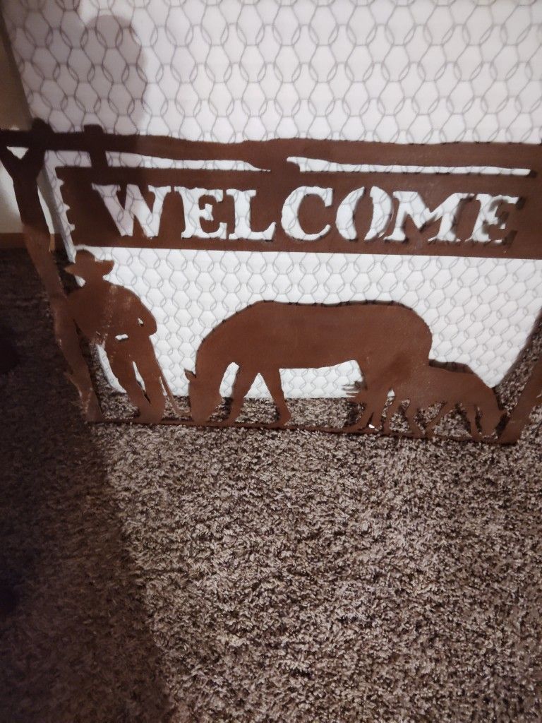 Cowboy Welcome With Horses Metal