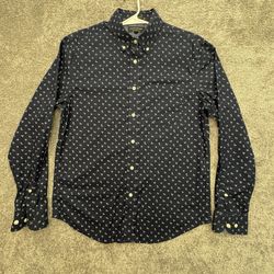 Banana Republic Men's Sm Untucked Fit Navy White Geometric Non-Iron Shirt