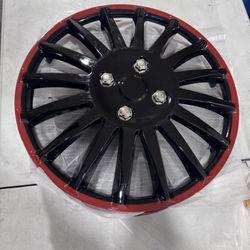 15” hubcaps 4 wheel rim covers black and red scratched polveras tapad de rin