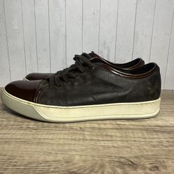 Lanvin DBB1VMV Canvas Sneakers Men’s UK 9 US9/ 10 Brown Distressed Patent