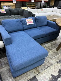 Blue Fabric Sectional Sofa with Chaise