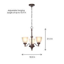 3-Light Nutmeg Bronze Reversible Chandelier with Tea-Stained Glass Shades