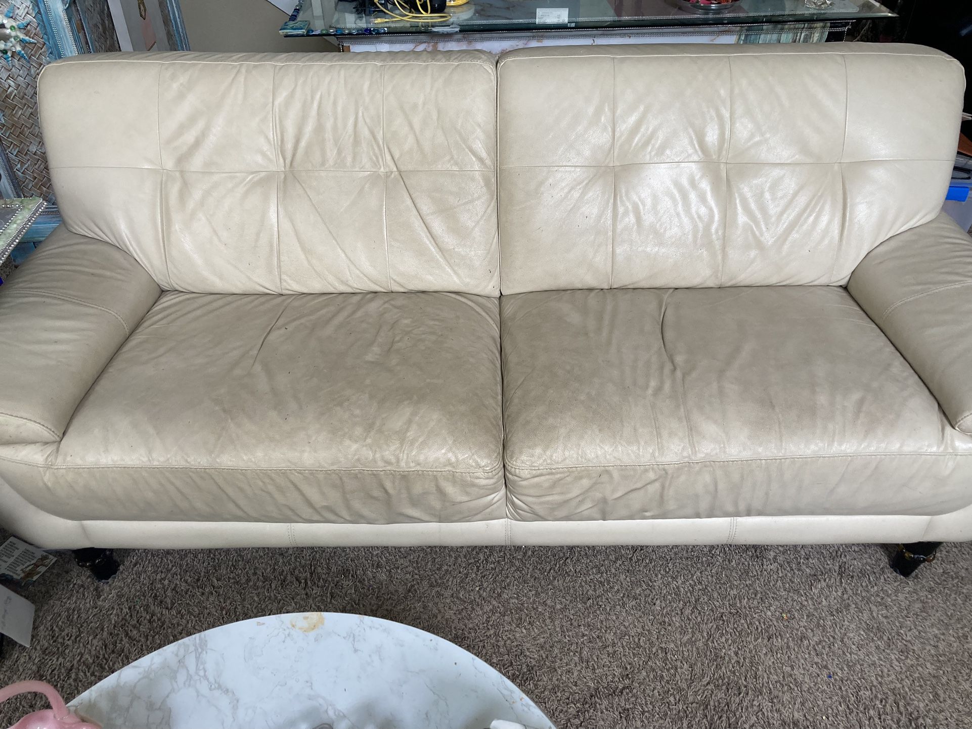 Faux leather Couch And Loveseat (off-white)