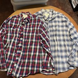 Lot of 2 Eddie Bauer Men's XL Plaid Lightweight Flannel Long Sleeve Shirt #338