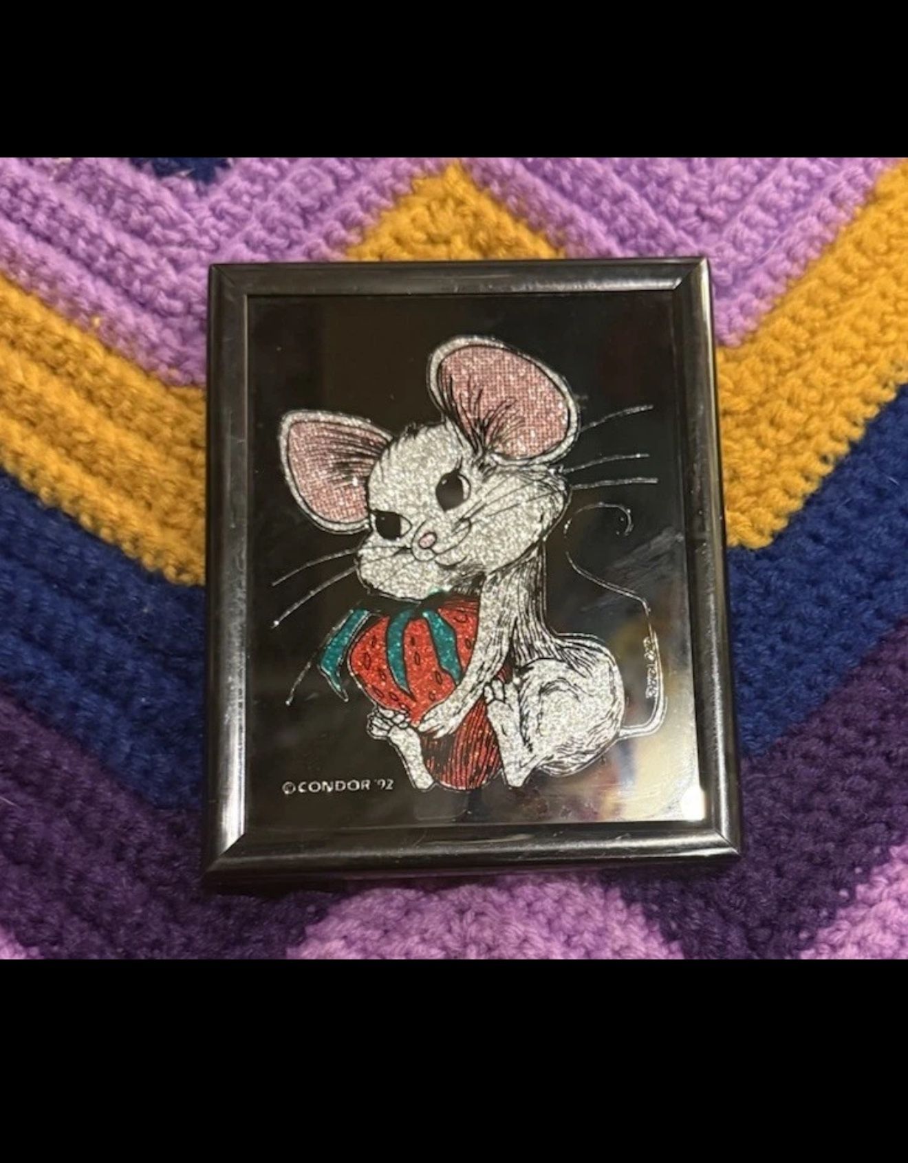 Vintage Carnival Fair Game Prize 5" Picture Mouse With Strawberry 90s Retro