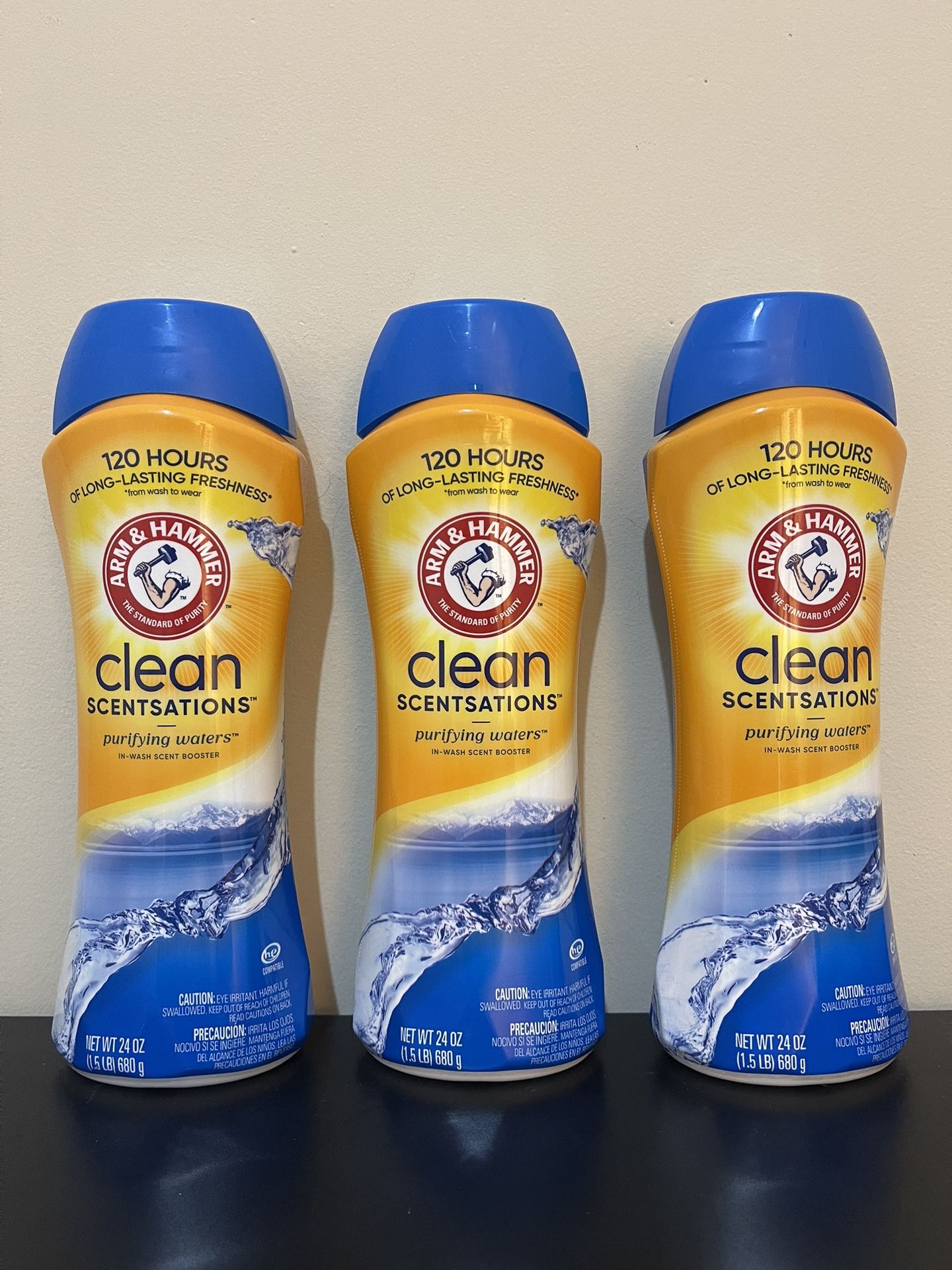 3pack ARM & HAMMER Clean Scentsations In-Wash Scent Booster, Laundry Scent Booster Purifying Waters scent, 24 Oz