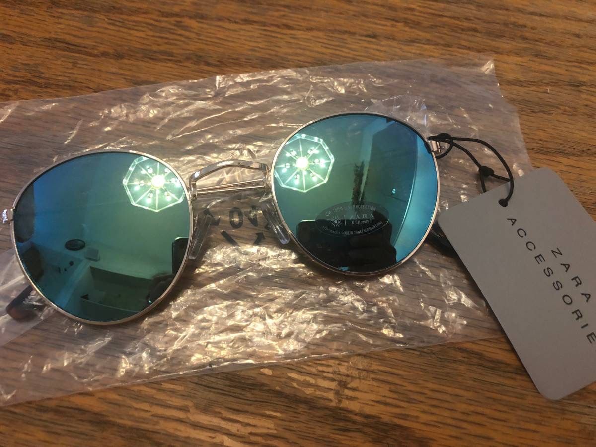 New Zara Gold Frame Sunglasses & Mirror Teal Green Lenses
