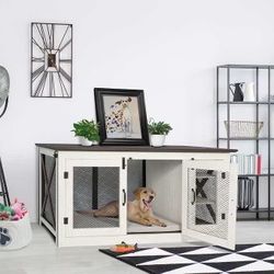 New Living Essentials 65" Cooper Dog Crate Credenza with Shelves & Mat Kit  Retails for over $500 New in the box