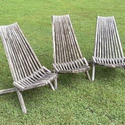Folding Weathered Wood Outdoor Patio Porch Lawn Garden Lounge Chairs Set Of 3