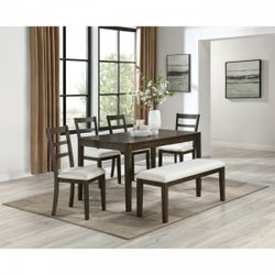 6PC DINING TBL, W/ 4 SIDE CHAIRS & BENCH