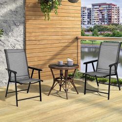 Set of 2 Patio Folding Chairs, Outdoor Chairs with Armrest, Portable Dining Chairs for Porch Camping Pool Beach Deck Lawn Garden, 2-Pack Patio Sling C