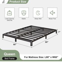 7 Inch Low Queen Bed Frame with Rounded Corner Legs, 2000 LBS Heavy Duty, Russell/Boulder Area