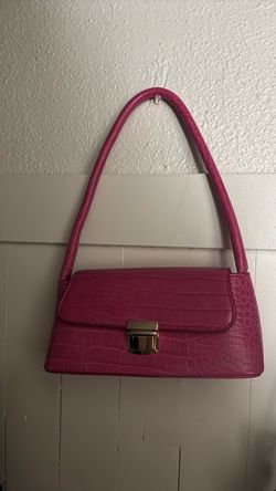 Pink Croc-Embossed Shoulder Bag