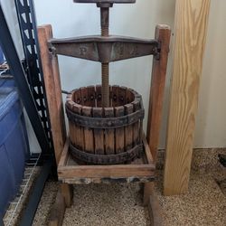 Antique Rustic Cast Iron & Wood Fruit/Wine Press