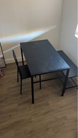 Black Dining Table with Chair and Bench
