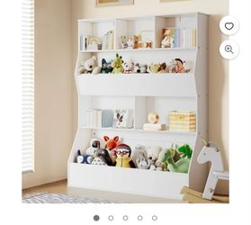 Pirecart Kids Bookshelf and Bookcase, Toy Storage Organizer, Toddler Wooden Toy Storage Cabinet w/ 7 Cubicles for Playroom, Bedroom, White
