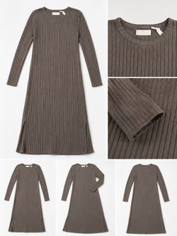 Ribbed Knit Long Sleeve Midi Dress