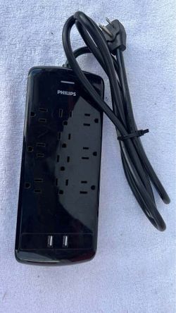 Philips Surge Protector Power Strip – 8 Outlets + 2 USB Ports