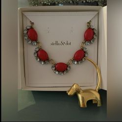 Stella & Dot Kimberly, Red Enamel Cabochons With  Gorgeous Sparkling Stones 