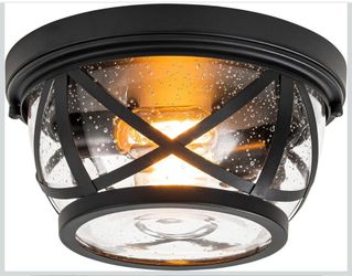 Flush Mount Ceiling Black 2-Light Modern Indoor/Outdoor Farmhouse Porch Light - New In Box
