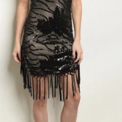 BLACK NUDE WITH SEQUINS DRESS(L)