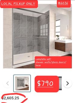 ➿️ NUVO 60"X36"X83" Shower Enclosure Kit(walls,doors,drain) In Slate Grey #6036