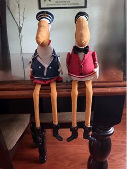 Plush Nautical Pelicans Shelf Sitter in Navy & Red - Decorative Pair
