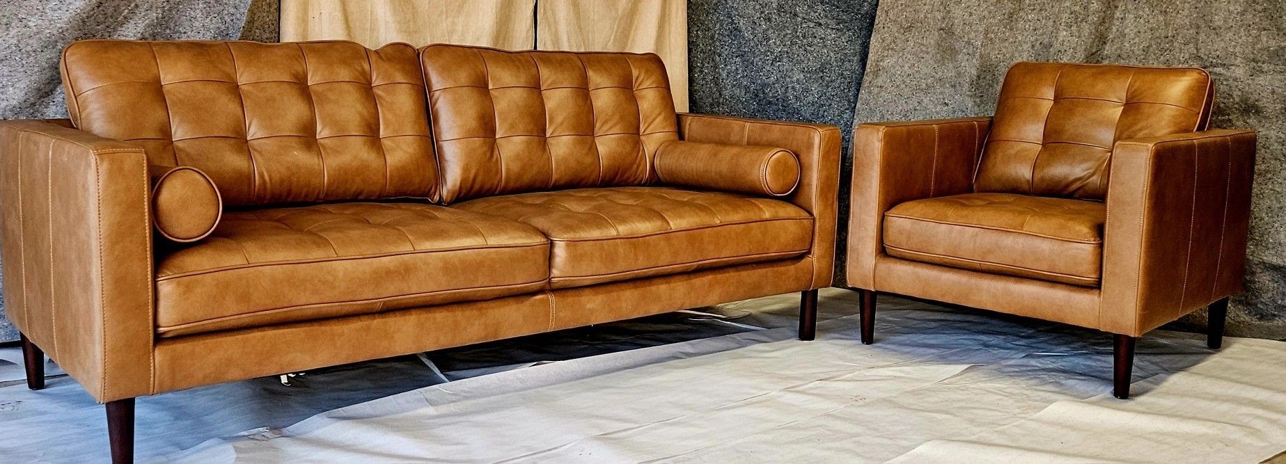 NEW: Genuine leather contemporary living room set couch and chair