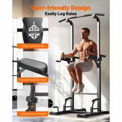 New Adjustable Power Tower 400lbs Max Weight Dip Station Pull up Bar Power Rack Push up Resistance Band for Home Gym  New in box FB-19YTXS02 * Robust 