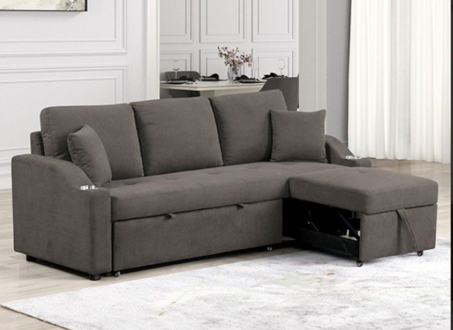 Brand New Dark Grey Adjustable Sectional Sofa Sleeper